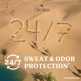 Old Spice label detail with scent name and skin conditioners visible for ingredient clarity