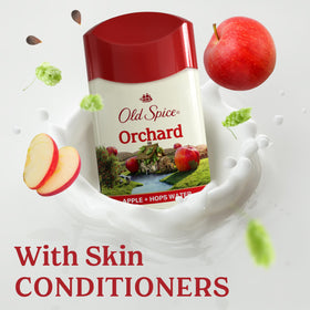 Old Spice Orchard ingredient detail showing skin conditioners for comfort
