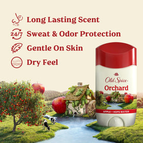 Old Spice Orchard close-up of side label highlighting protection benefits