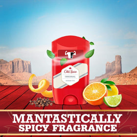 Old Spice label close-up with product details to check scent and usage information
