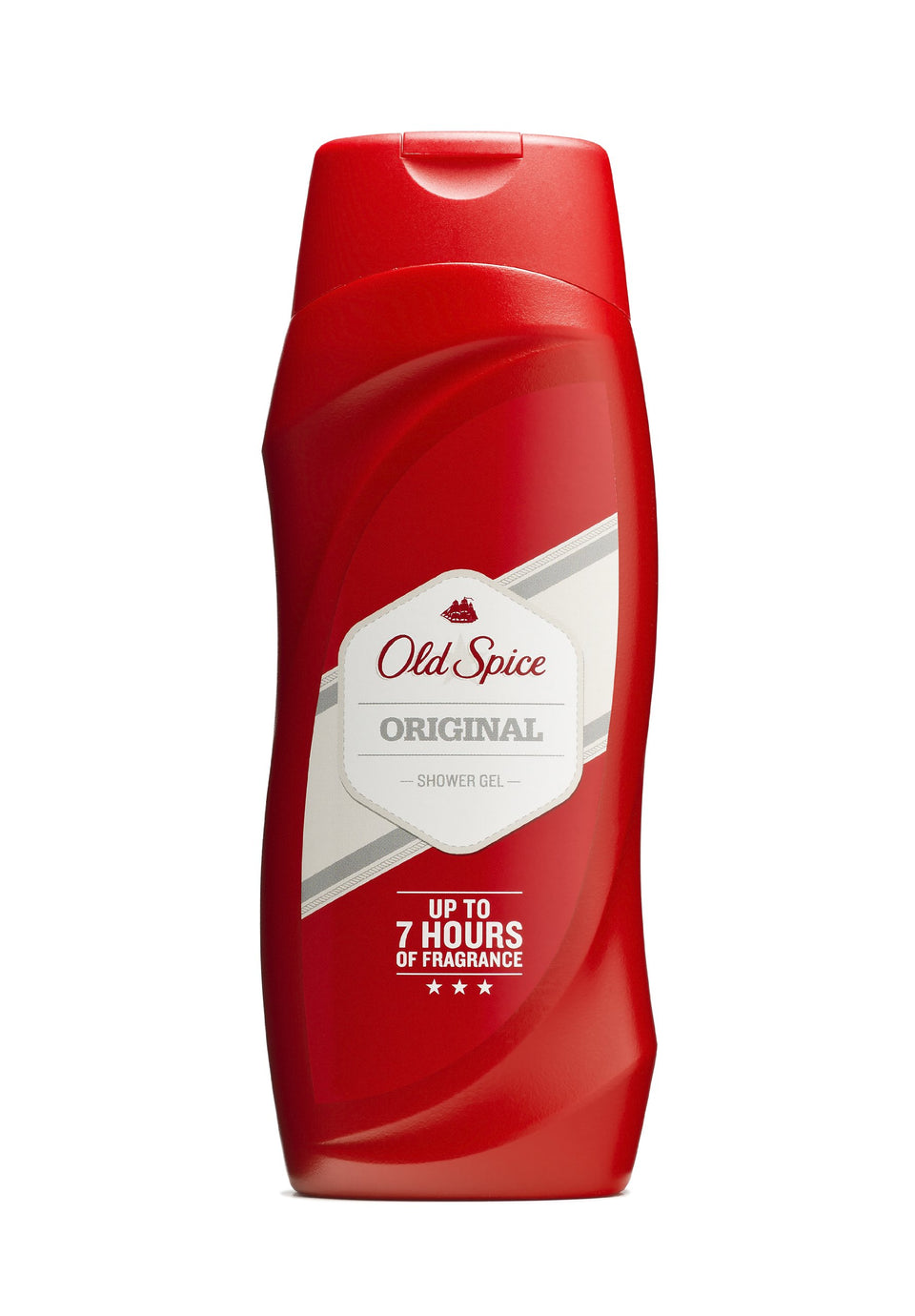 Old Spice bottle front view shows scent and easy grip for lasting freshness