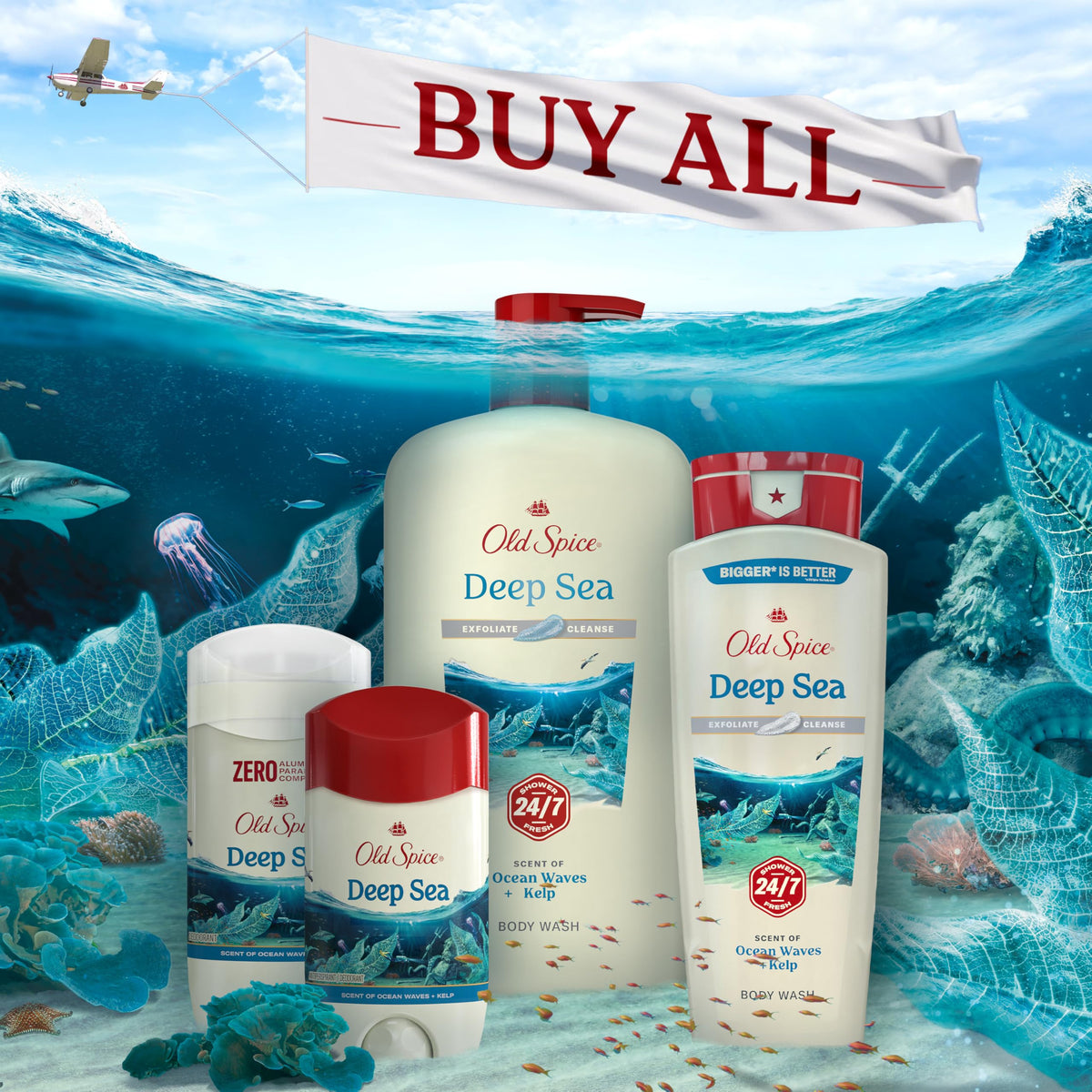 Old Spice pack of four arrangement showing bulk value and consistent performance