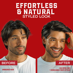 Close-up Old Spice ingredient label showing Vitamin E and Biotin benefits