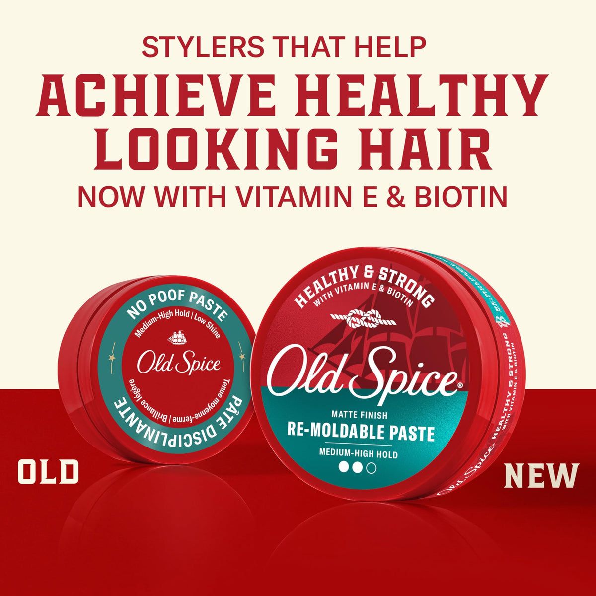 Old Spice paste open jar texture, shows creamy matte consistency for styling