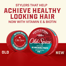 Old Spice paste open jar texture, shows creamy matte consistency for styling