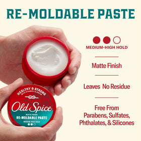 Old Spice paste next to everyday items for scale, showcases compact 2.22 oz jar