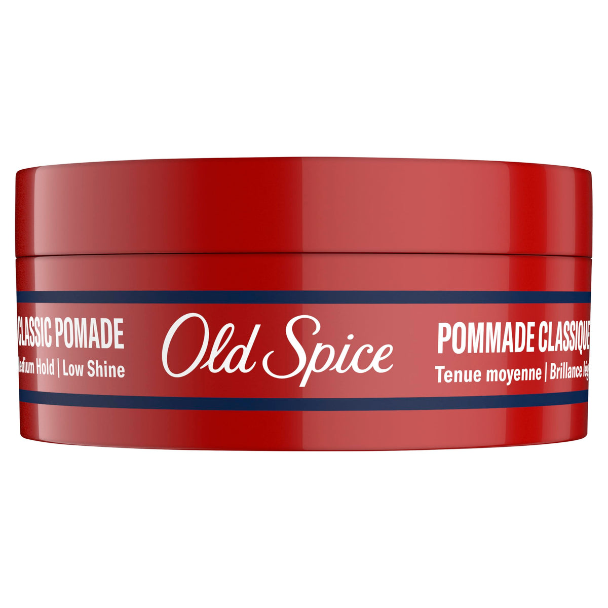 Old Spice pomade on barber counter in barbershop scene, conveying professional results benefit
