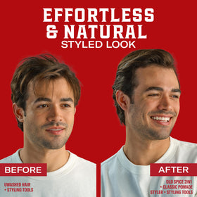 Old Spice pomade close-up label showing Vitamin E and Biotin benefits