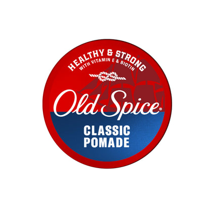 Old Spice pomade front packaging showing medium hold and matte finish
