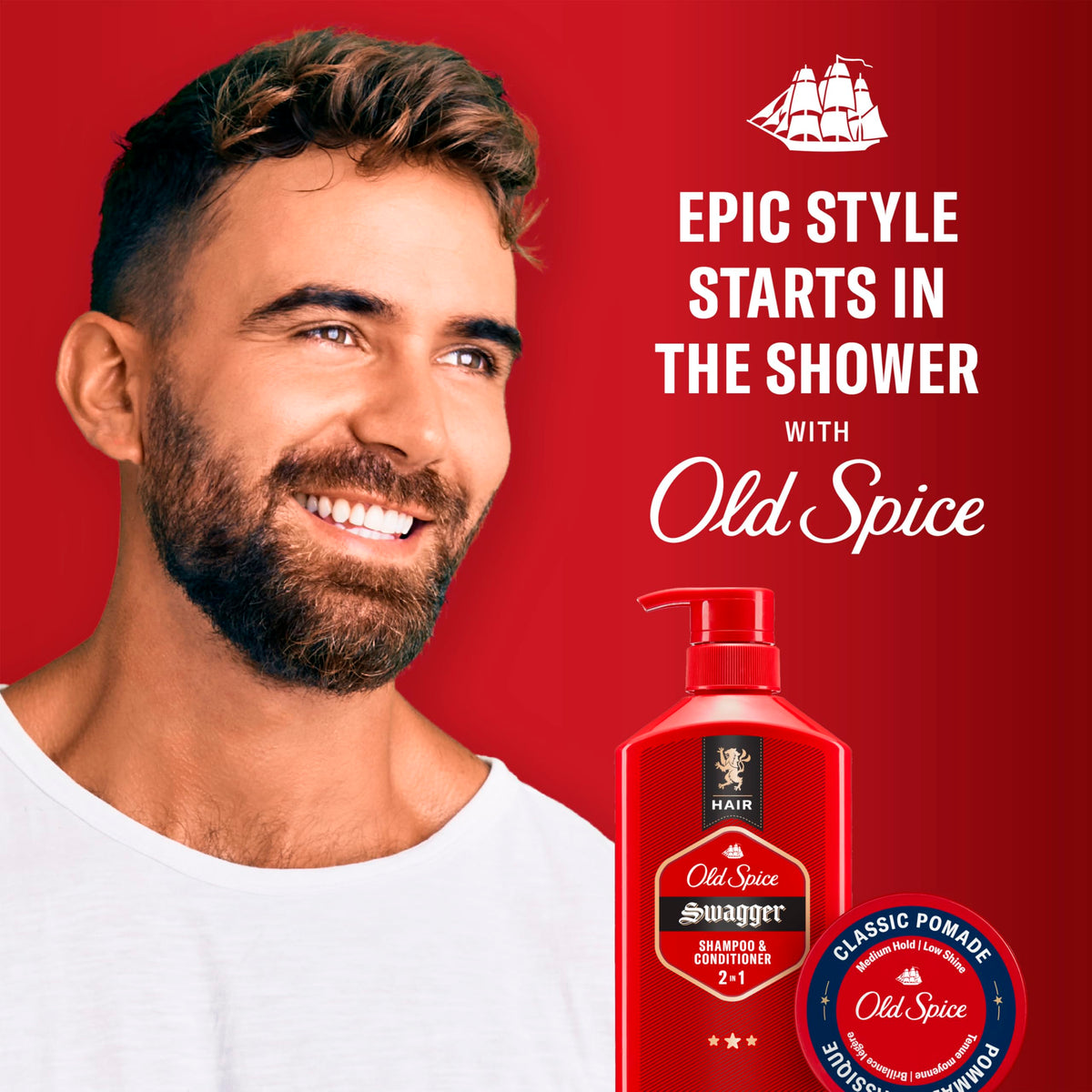 Old Spice label close-up, showing ingredients list for informed styling benefit
