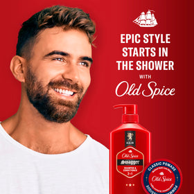 Old Spice label close-up, showing ingredients list for informed styling benefit