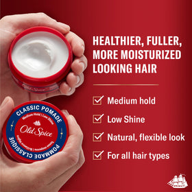 Old Spice open jar texture, showing creamy pomade and easy application benefit