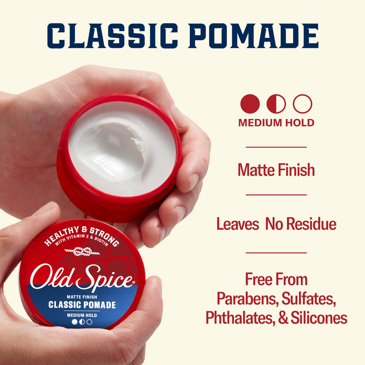Old Spice pomade next to a ruler showing compact 2.22 oz travel size