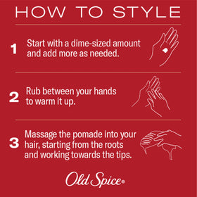 Old Spice pomade in hand size comparison highlighting travel-friendly 2.22 oz