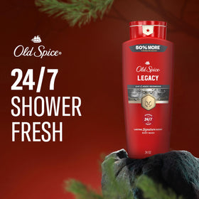 Old Spice pouring lather into hand demonstrating rich foam and easy rinse