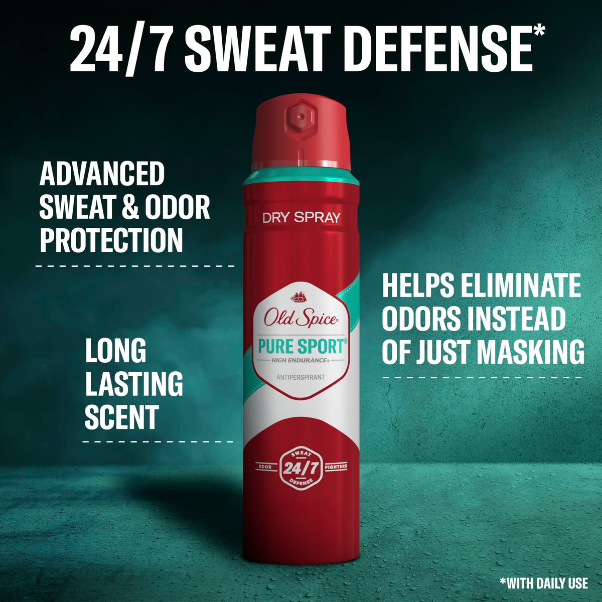 Old Spice nozzle close-up demonstrating precise spray delivery and quick dry benefit