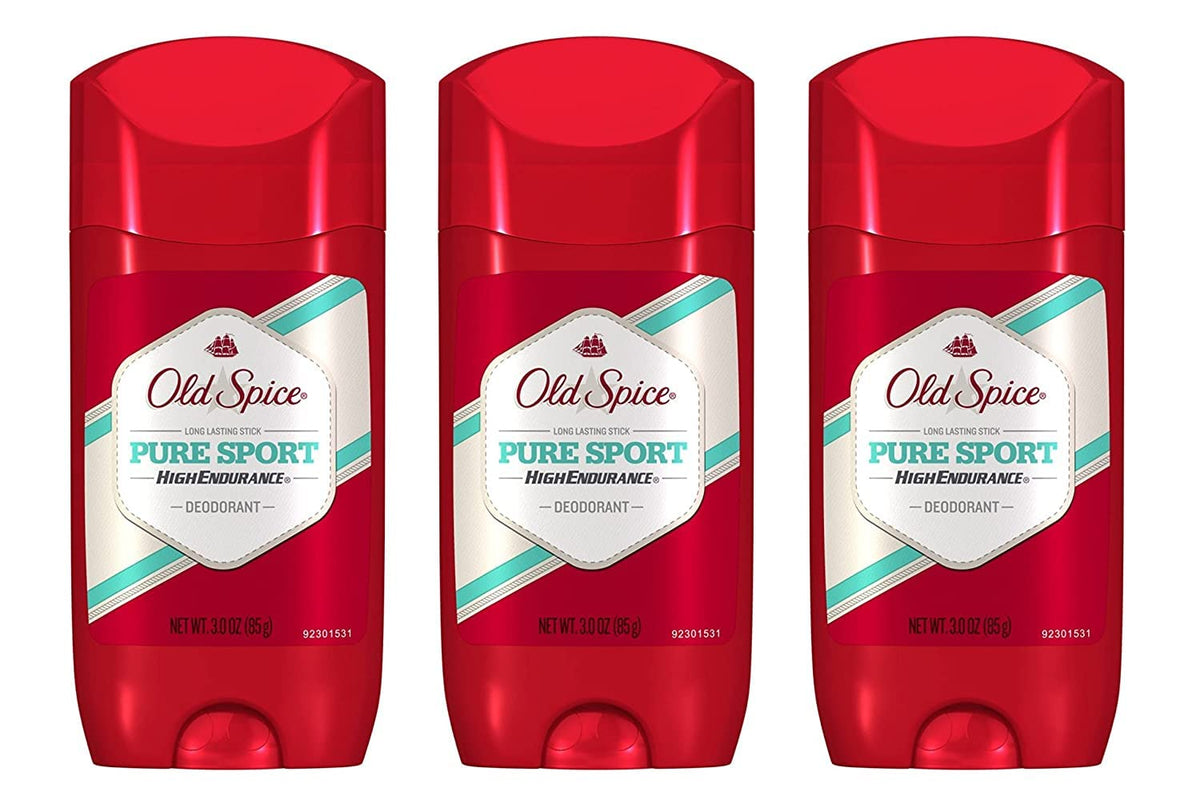 Old Spice Pure Sport front packaging showing sporty scent and brand reliability