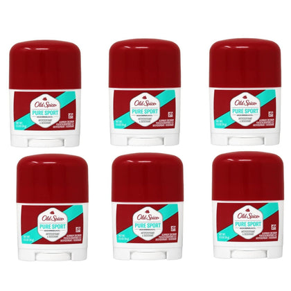 Old Spice front packaging showing Pure Sport travel six-pack and compact convenience