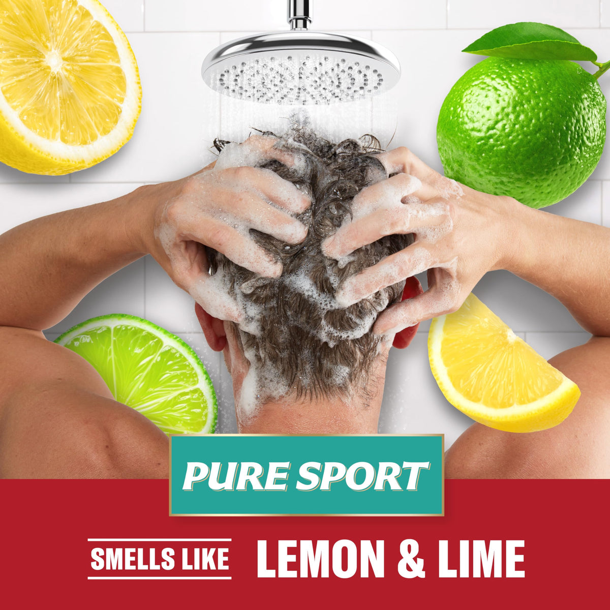 Man using Old Spice Pure Sport in shower demonstrating easy one-step care benefit