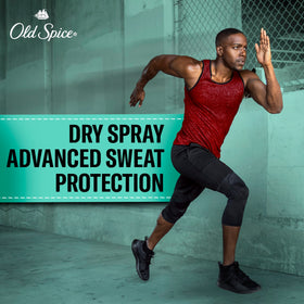Old Spice mist texture mid-air highlighting fast-drying formula and no-sticky feel