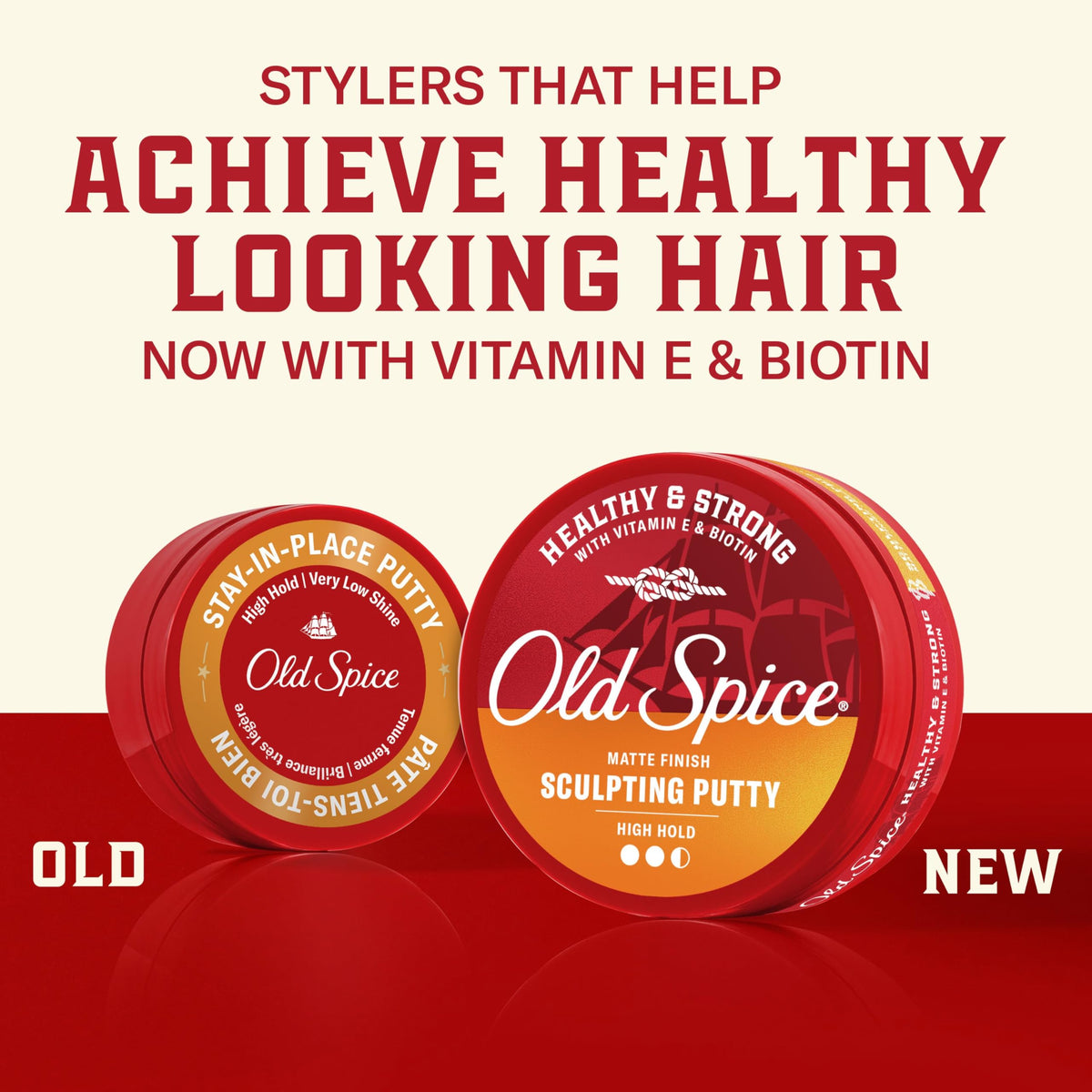 Old Spice putty open jar texture close-up, displays workable matte putty