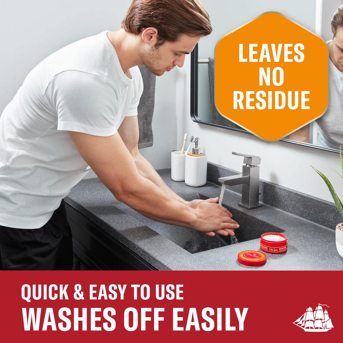 Old Spice putty applied to damp hair delivering strong hold