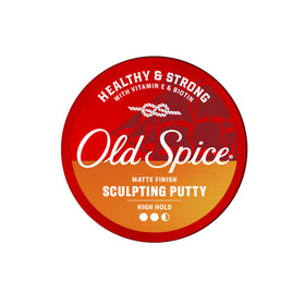 Old Spice putty with other grooming items in lifestyle shot, promotes daily routine