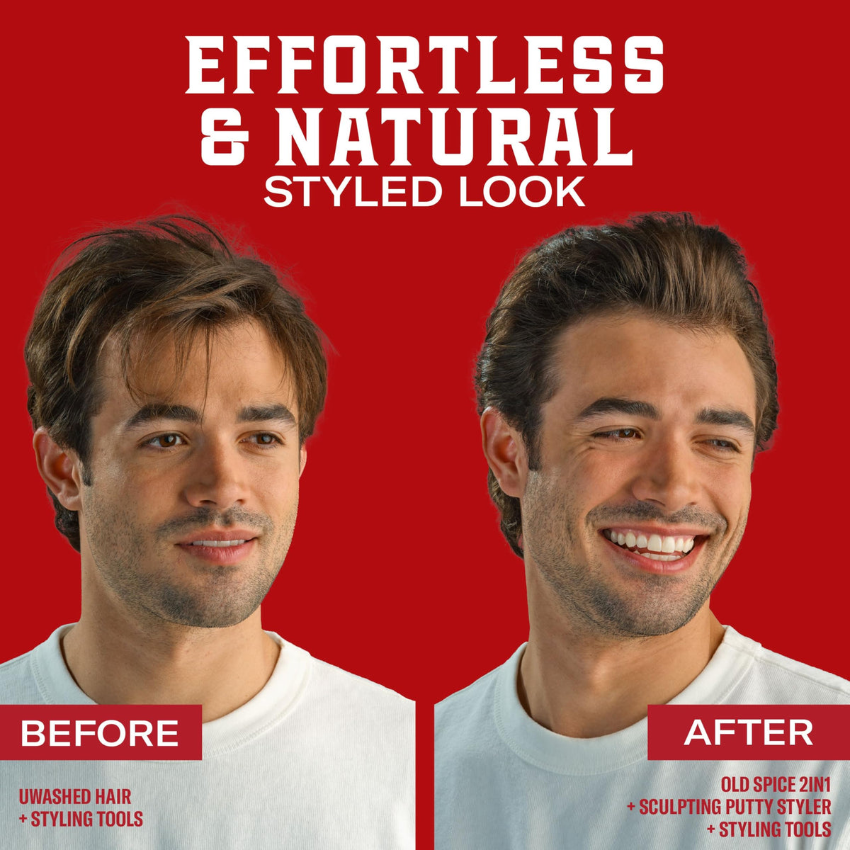 Old Spice putty ingredient label close-up with Vitamin E and Biotin highlights