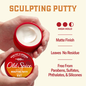 Old Spice putty next to common objects for scale, convenient travel-friendly size