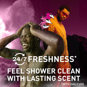 Old Spice Raptorstrike in-shower use showing easy all-over cleansing