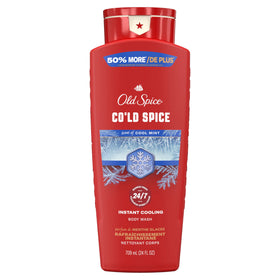 Old Spice front packaging showing 24 oz bottle and Cold Spice scent benefits