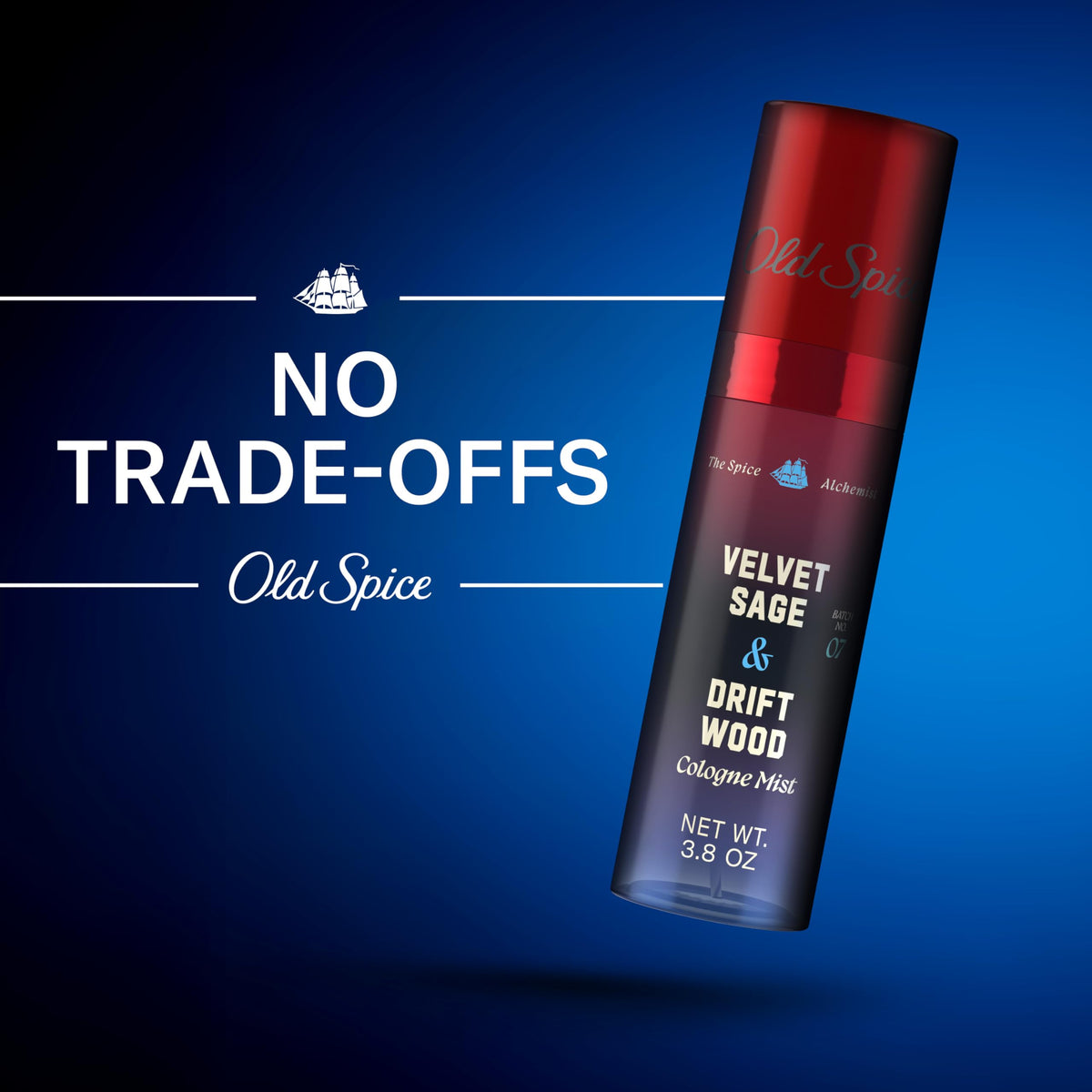 Old Spice bottle in hand showing 3.8 oz size and travel-friendly benefit