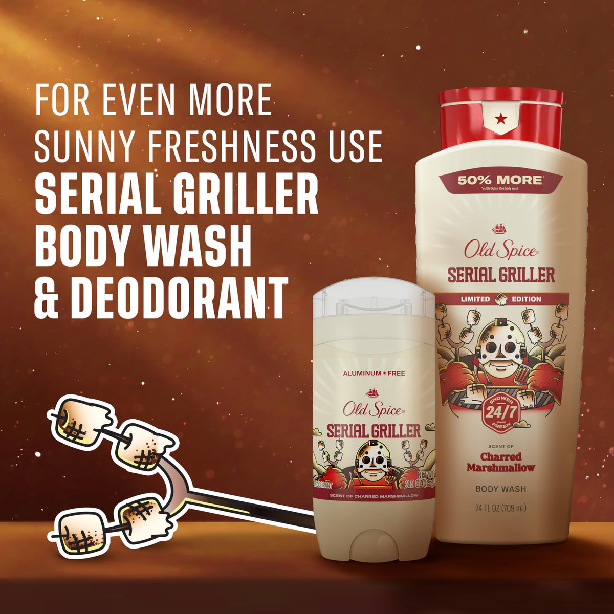 Old Spice seasonal promo image with campfire props illustrating limited-edition appeal