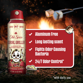 Old Spice Serial Griller side label detail highlighting aluminum-free formulation and features