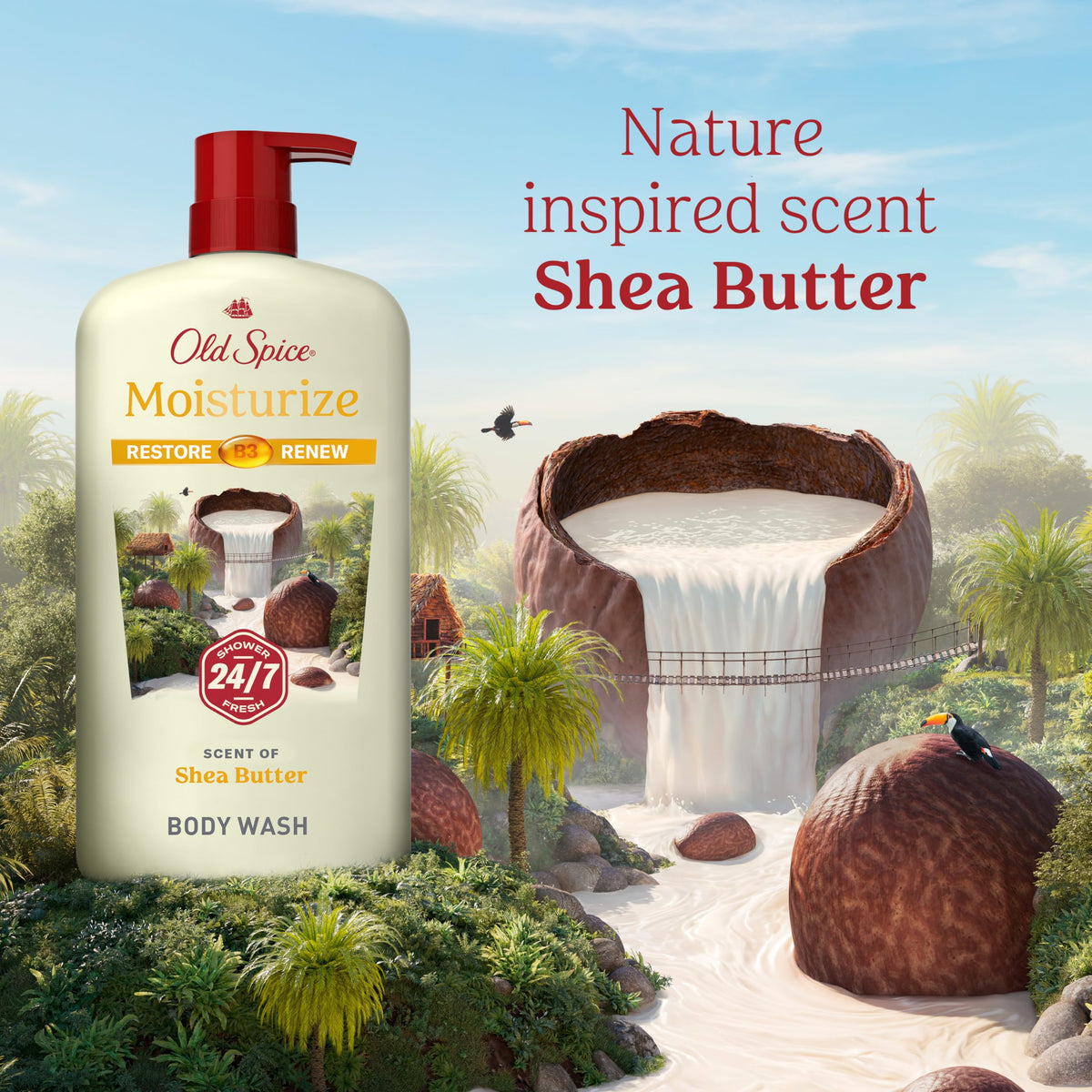 Old Spice pouring into hand illustrating creamy hydration and lather