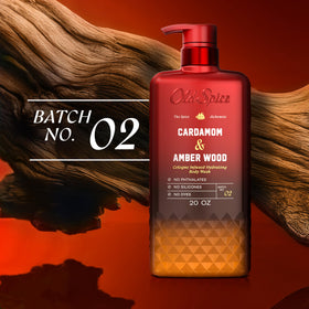 Old Spice bottle on shower shelf in lifestyle setting suggesting daily routine