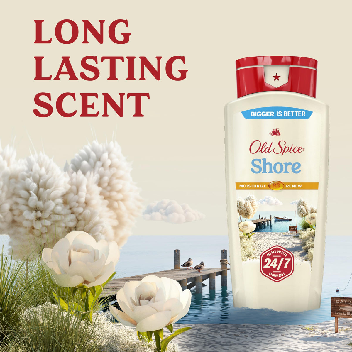 Old Spice bottle on shower shelf illustrating everyday routine convenience