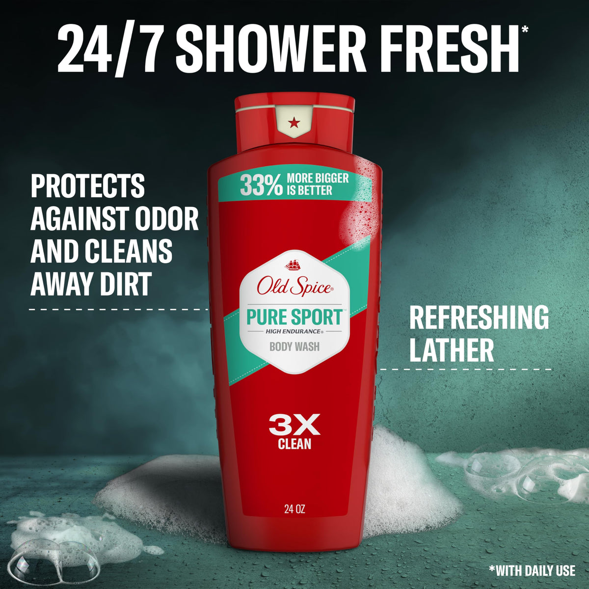 Old Spice single 24 oz bottle highlighting easy-grip design