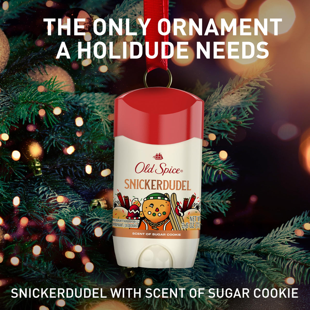 Old Spice Snickerdudel tucked into stocking demonstrating ideal holiday gift option
