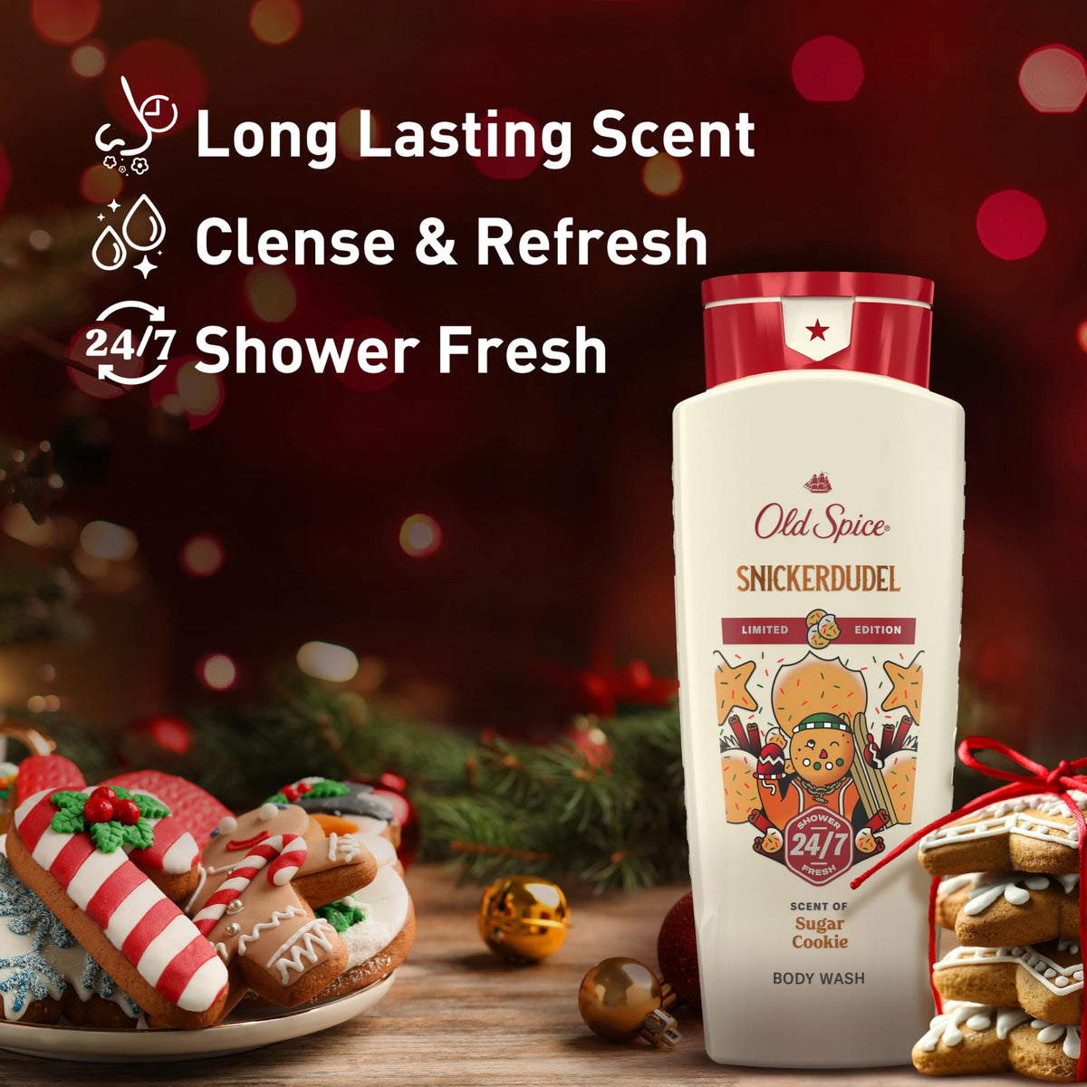 Old Spice Snickerdudel pouring to form rich lather for deep cleansing benefit