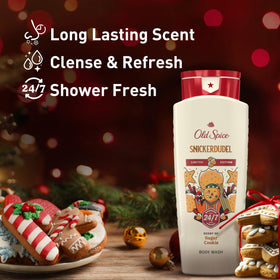 Old Spice Snickerdudel pouring to form rich lather for deep cleansing benefit