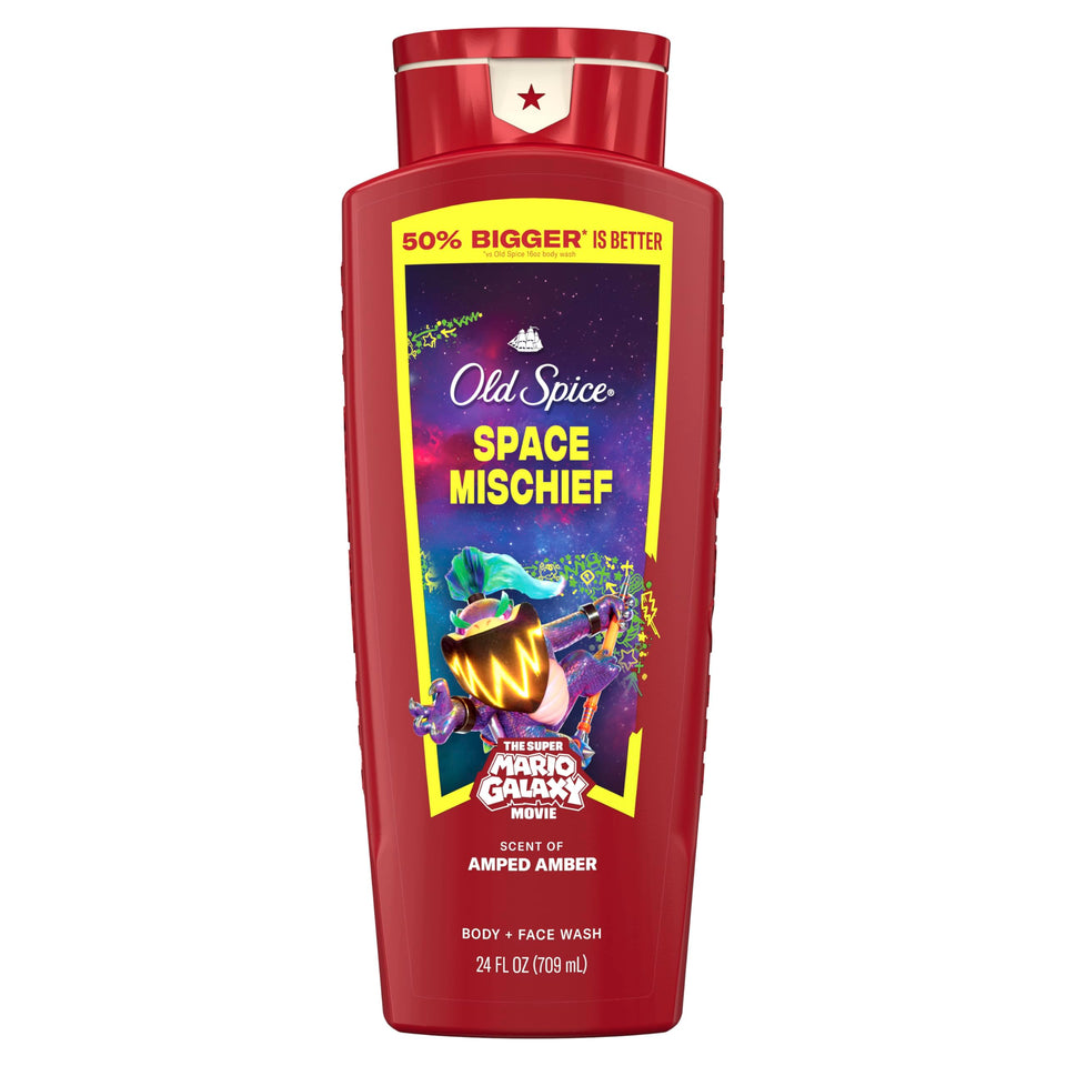 Old Spice Space Mischief front bottle showing Amped Amber scent and branding