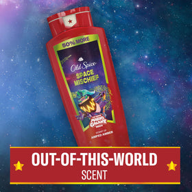Old Spice in-shower use with lather on chest showing full-body cleansing benefit
