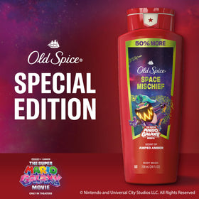Old Spice bottle alongside The Super Mario Galaxy Movie art highlighting special edition