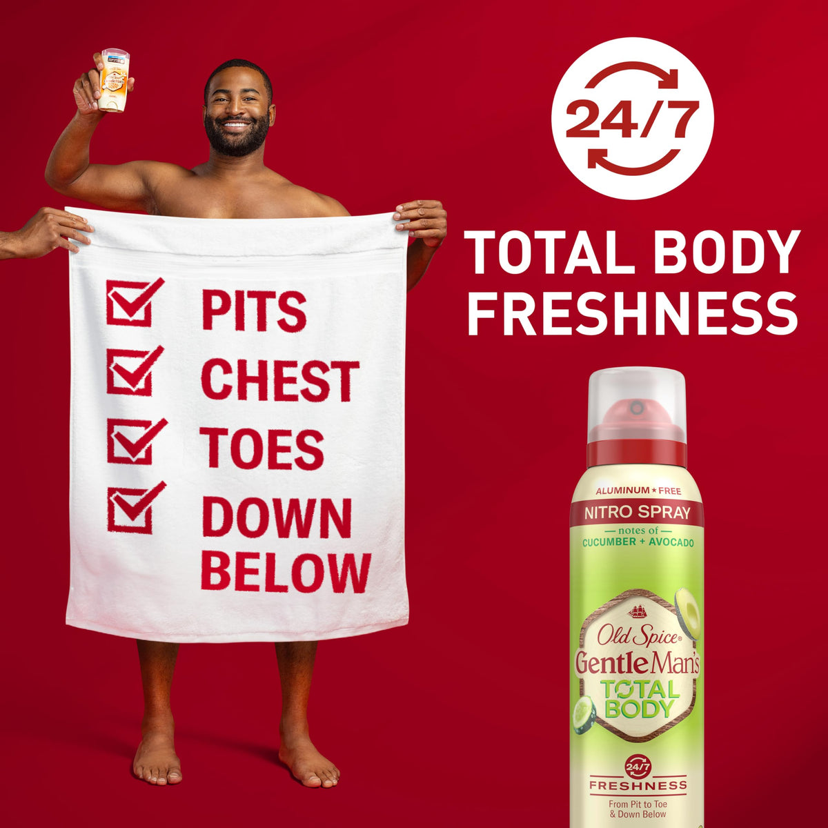 Old Spice mist closeup demonstrating fine spray for even, contactless coverage