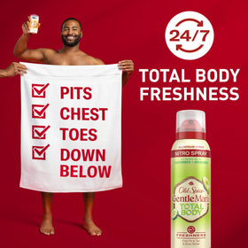 Old Spice mist closeup demonstrating fine spray for even, contactless coverage