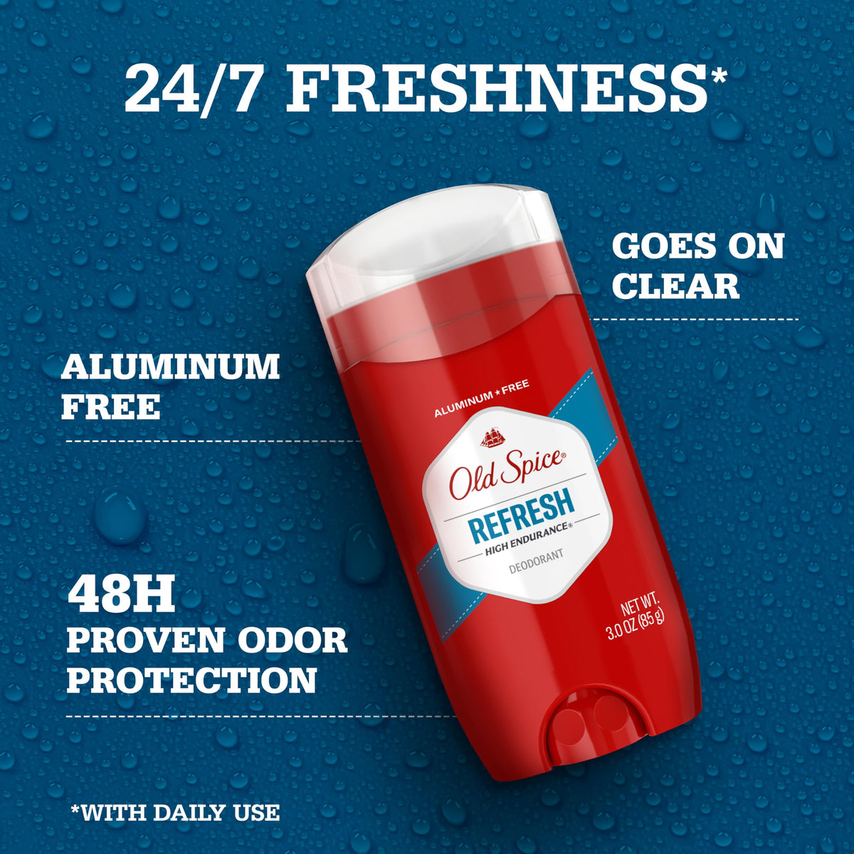 Old Spice stick close-up highlighting smooth clear formula for no-white-marks