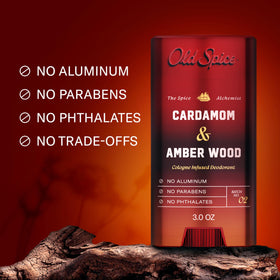Old Spice side label with ingredient highlights and aluminum-free benefit