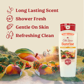 Old Spice Sunrise pump close-up demonstrating easy dispensing and convenience
