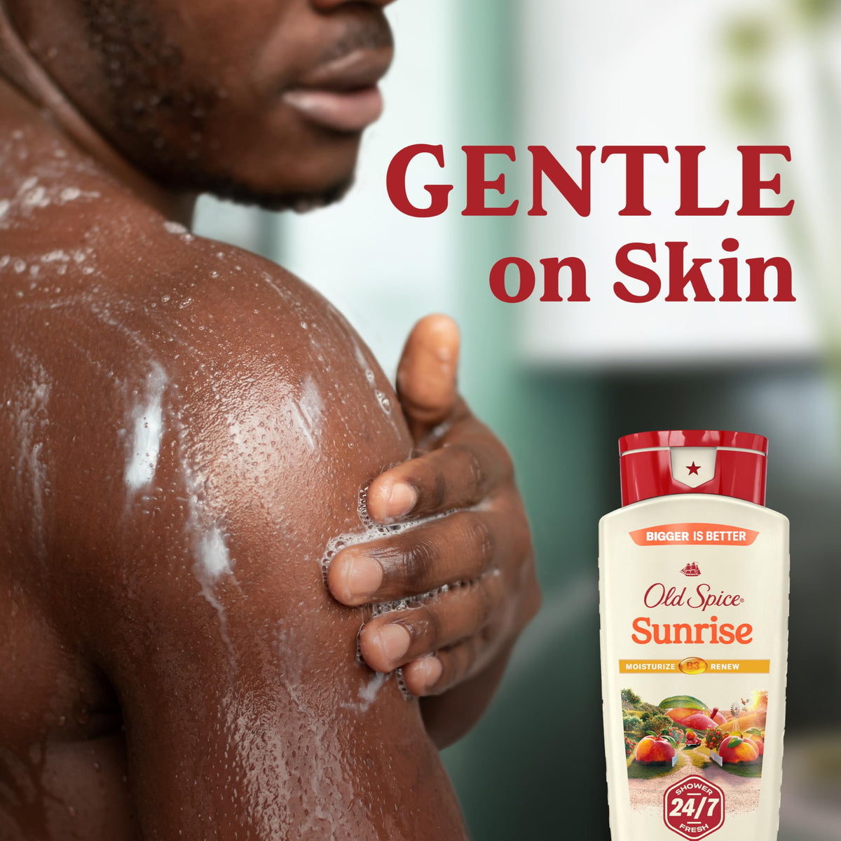 Old Spice Sunrise bottle in hand to show size and travel-friendly scale